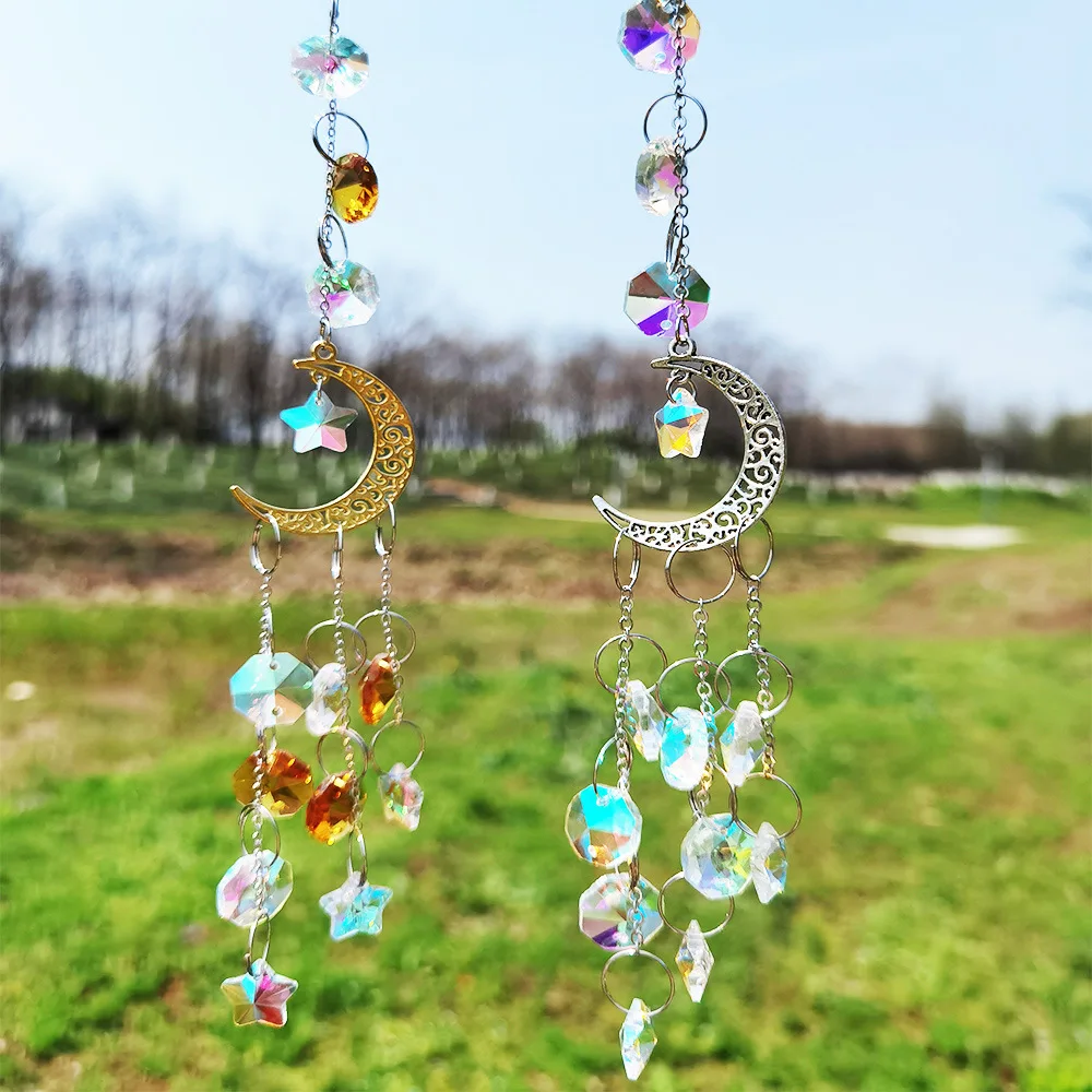 Crystal Wind Chime Hangings Pendant Gold Silver Series Star Moon Creative Home Aeolian Bell Windbell Decoration For Home Outdoor