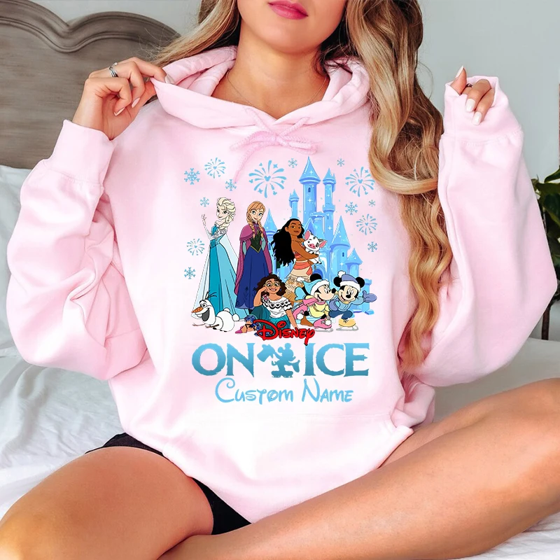 Disney Mickey and Friends On Ice Printed Women's Hoodie Loose Sweatshirt Casual Top