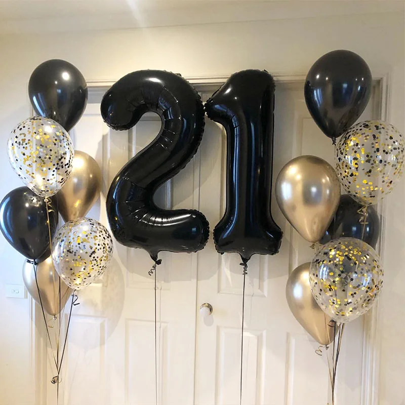 15pcs Black 32inch Number Foil Balloons 21st 12th Birthday Party Decorations Kids Adult 21 12 Year Old Anniversary Supplies