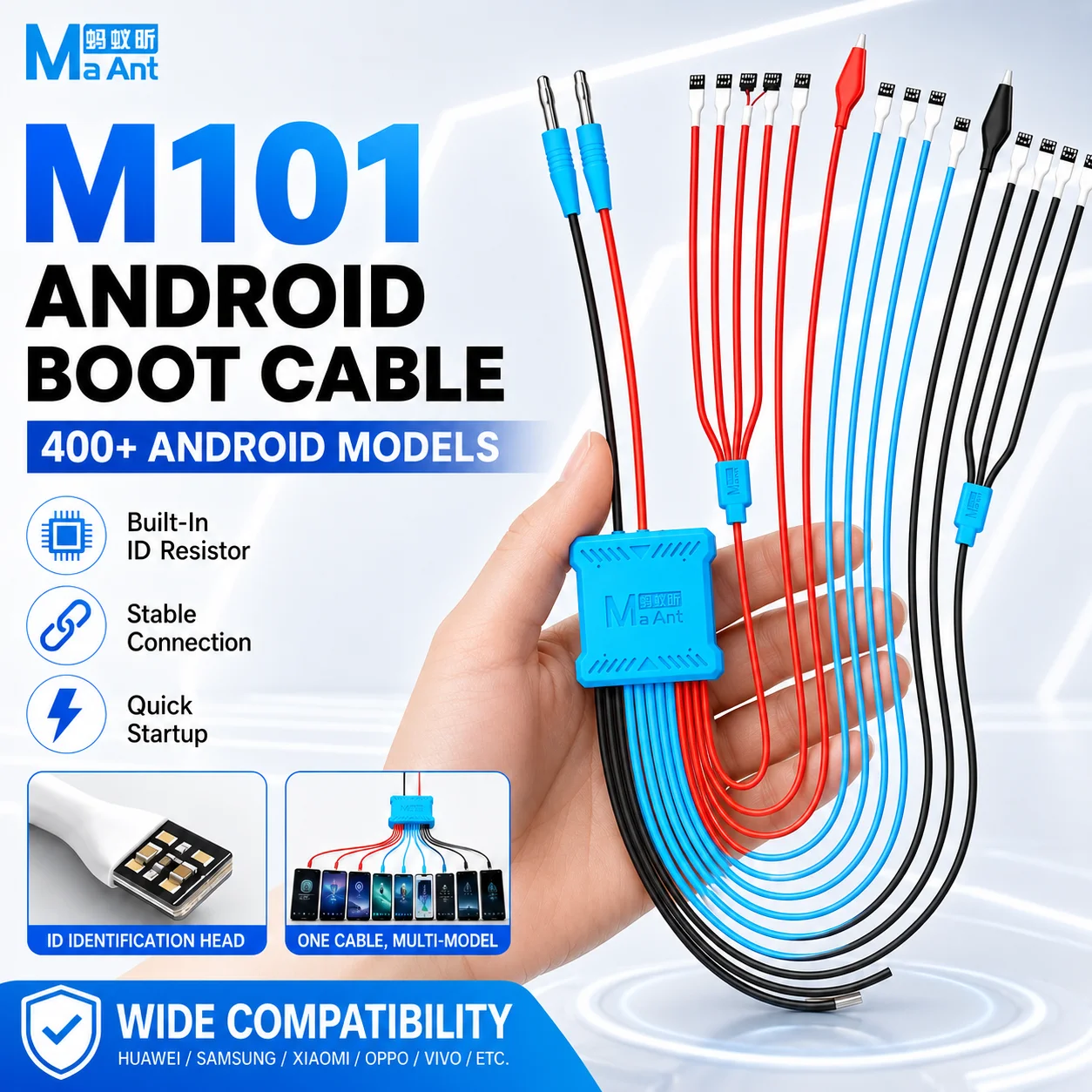 MaAnt M101 Android Power Boot Cable Auto Anti-Burning for Huawei Xiaomi 400+ Models Motherboard Power Repair Test Tool Cable Kit