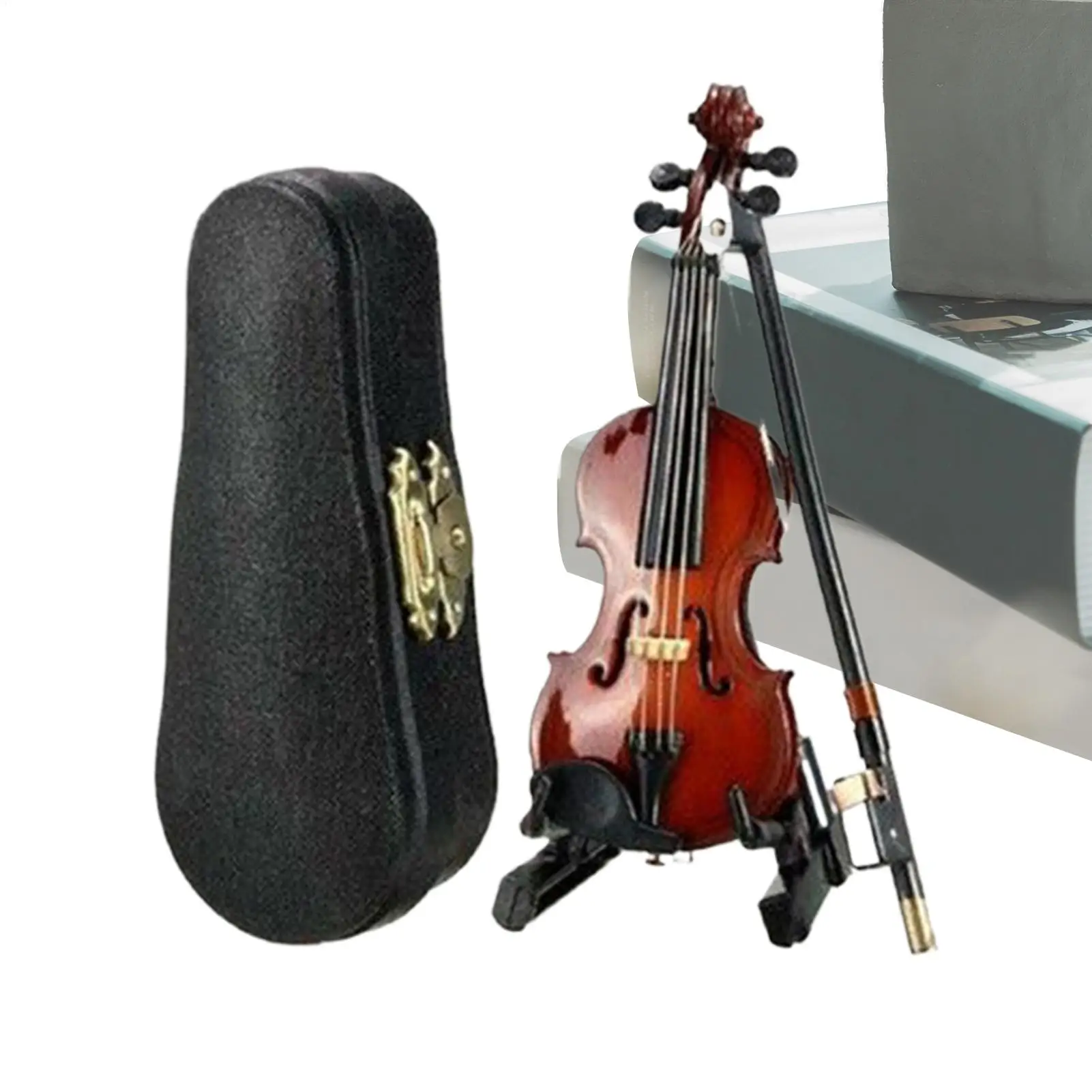 Tiny Violin With Sound 5 Inch Table Decoration Model Decorative Musical Instrument Crafts For Desk Bedside Bookcase Children
