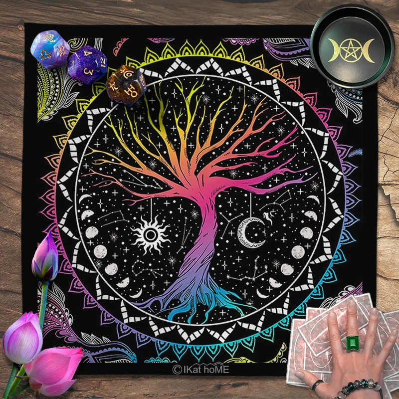 Tree Of Life Tarot Tablecloth Witchcraft Divination Triple Moon Phase Altar Cloth Oracle Card Pad Astrology Pagan Supplies 2Size