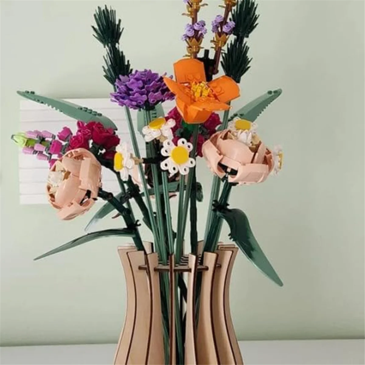 A97TVase, Wooden Puzzle Vase, Fake Bouquet Building Block Set Display Stand, Gift for Flower Lovers