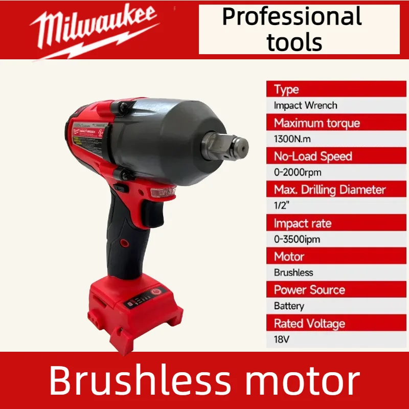 밀워키 18V 배터리 1300NM 무선 전동 렌치 대형 토크 브러시리스 임팩트 렌치 자동차 트럭 수리 전동 공구
