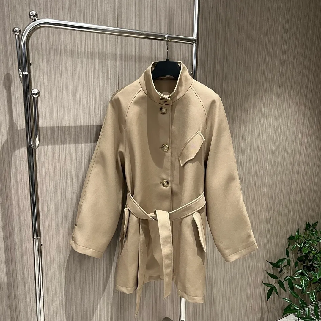 

2024 Women's Clothing Stand collar single breasted belted loose trench coat No.16