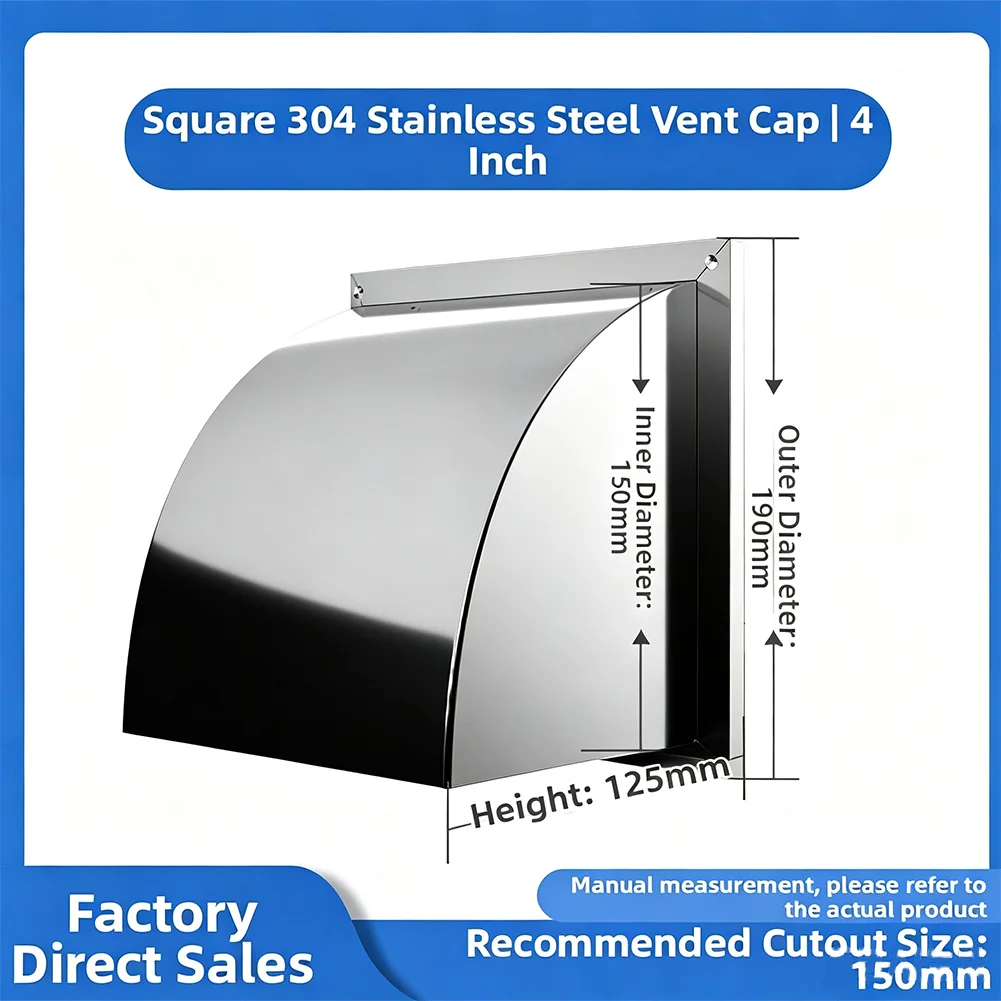 Square 304 Stainless Steel Vent Cover for For exhaust Fan Designed to Block Rain Wind Debris and Rodents While Airflow