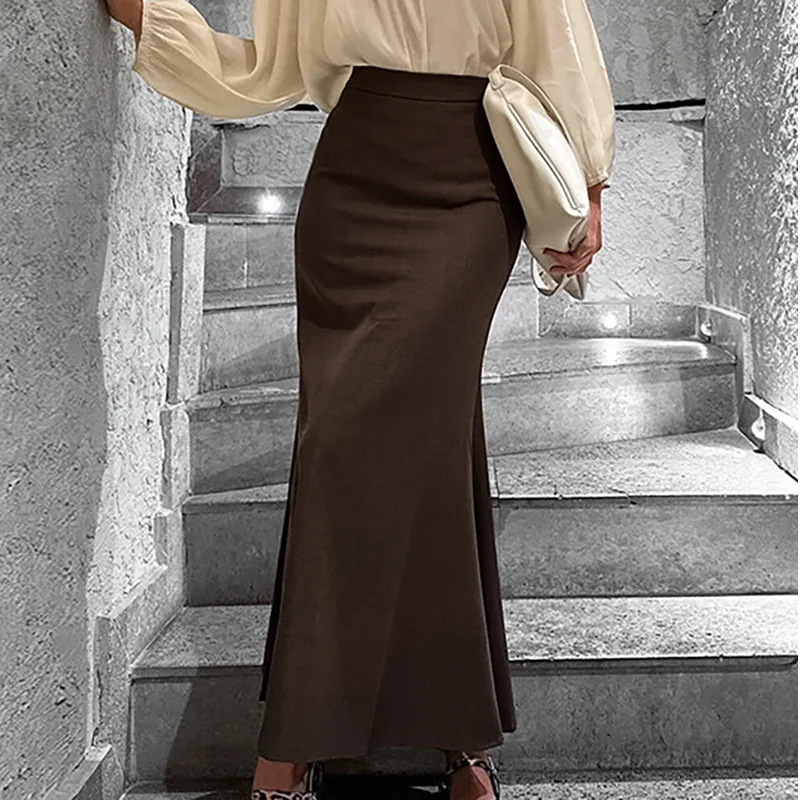 Elegant Minimalist Slim Fit Professional Skirt Autumn Winter 2024 Niche Versatile Long Fish Tail Skirt Women Long Skirt For