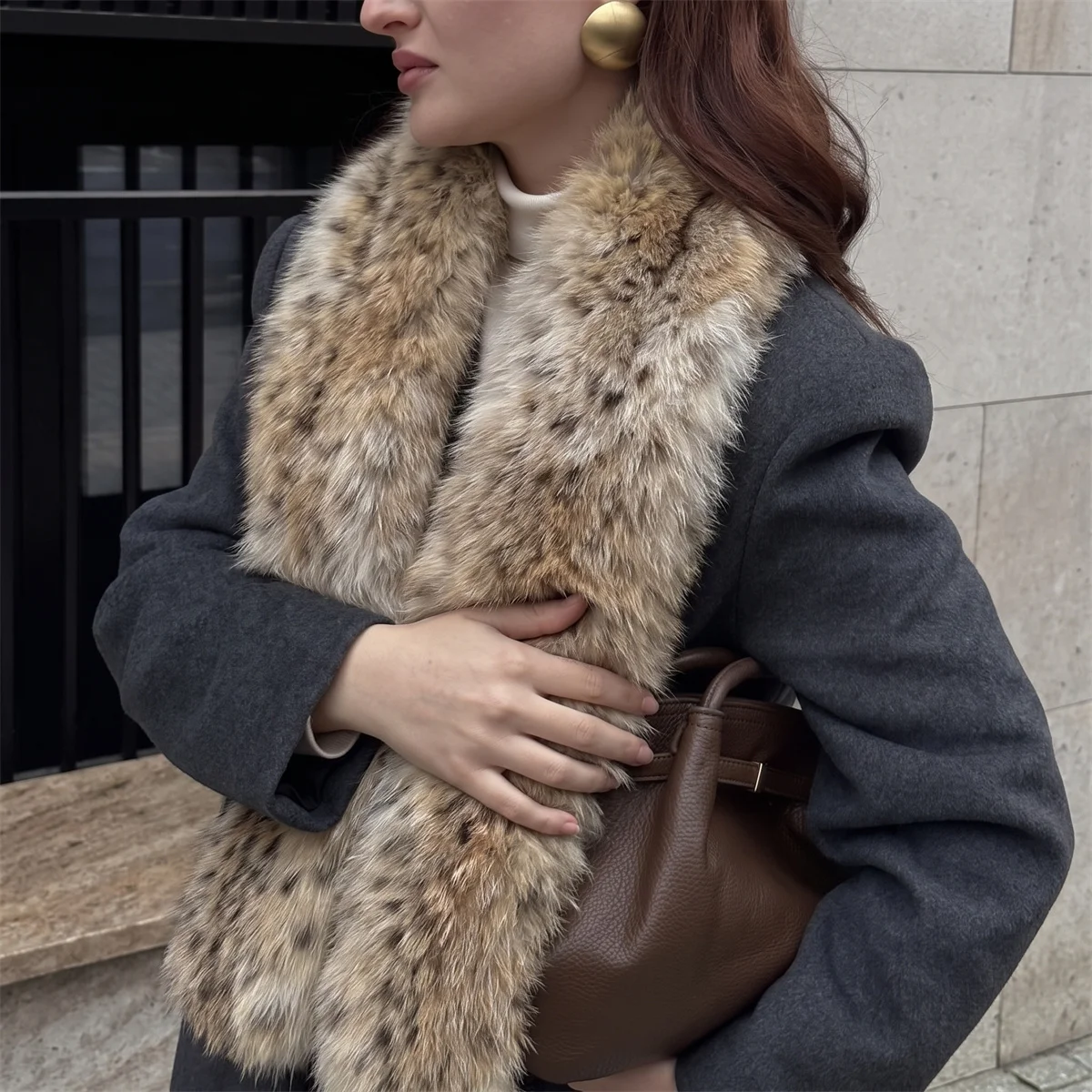 Women Faux Fur Scarf Fluffy Warm Animal Print Neck Collar Winter Luxury Plush Scarves for Coat Streetwear Outfit Festival Gifts