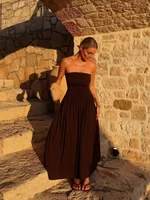 ETJ 2025  women's new dress elegant sexy off-shoulder fashion pleats details slimming strapless dress - Image 3