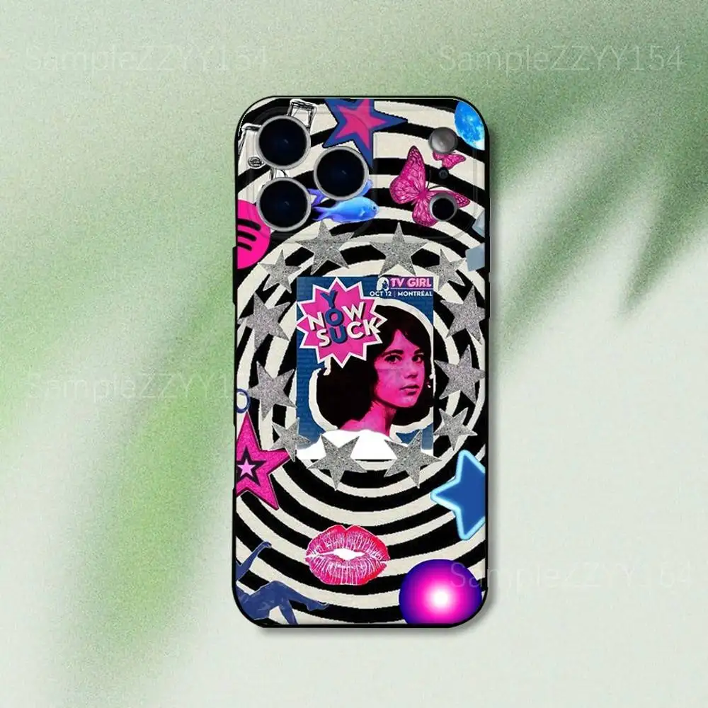 Funda de teléfono T-TV Girl Band para iPhone 17,16,15,14,13,12,Pro,Max,Plus,E,SE4,Air,Mini Funda suave negra