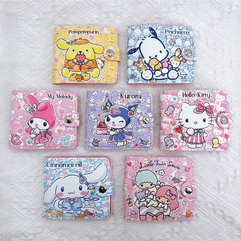 New Sanrio Cake Kuromi Hello Kitty Pu Wallet Kawaii Cinnamoroll Pochacco Children Toys Coin Purse Cute My Melody Women Card Bags