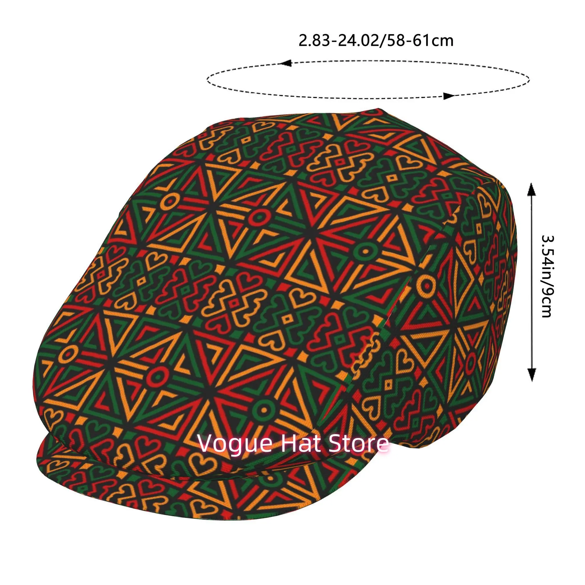 1pc Black background with high contrast geometric shapes All-over printed beret,  newsboy cap, unisex, a must-have fashion acces