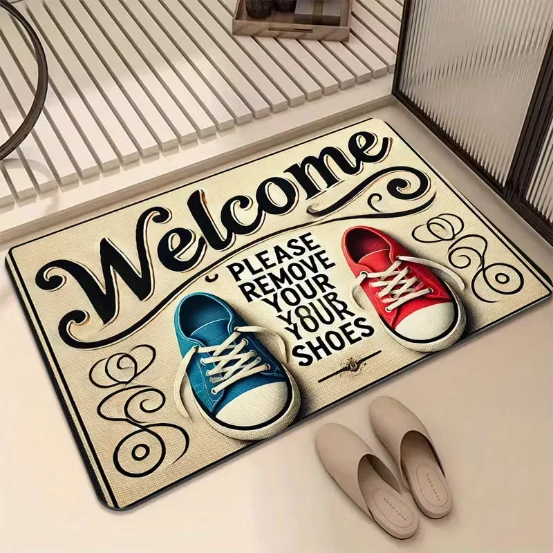 Please Take Off Your Shoes When Entering. Creative Doormat Anti-slip Area Rug for Living Room Bedroom Sofa Doormat Kids Carpet