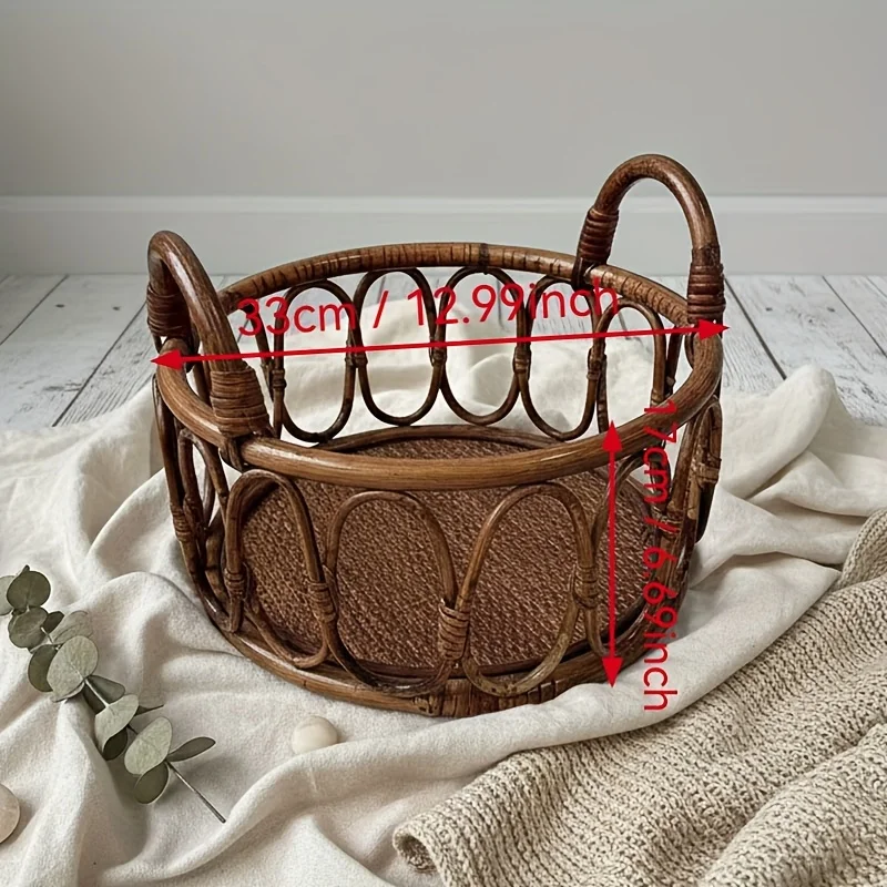Newborn Photo Prop: Handwoven Indonesian Rattan Basket for Boys & Girls. Studio & Family Photography. Decor Basket