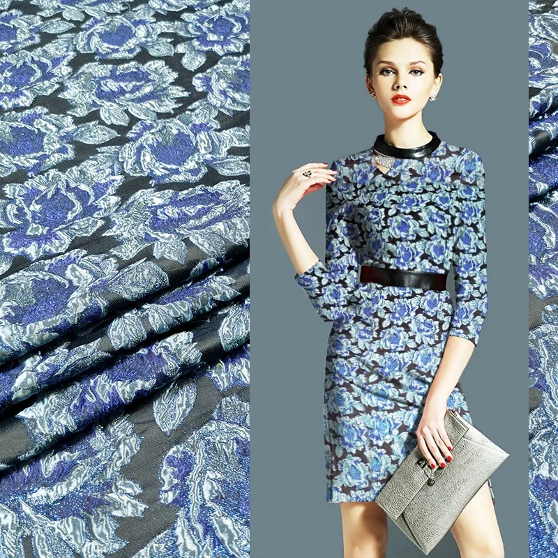 Jacquard Brocade Fabric Gold Rose Spring Autumn and Winter Trench Coat Dress Fabrics Diy Sewing Wholesale Cloth by the Meter