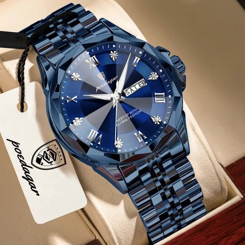 Imagen 1 del producto Reloj de Pulsera POEDAGAR de Lujo para Hombre, Original, Resistente al Agua, Luminoso, con Fecha, Semana y Cuarzo, de Acero Inoxidable