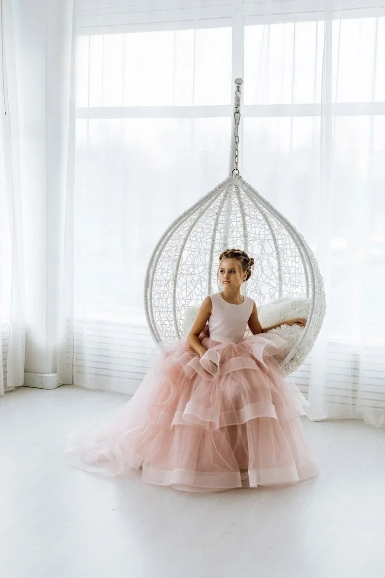 

Custom Pink Flower Girl Dress Tutu Girl Wedding Dresses Satin Toddler Birthday Pageant Dresses Girls Ball Gown Princess Dress
