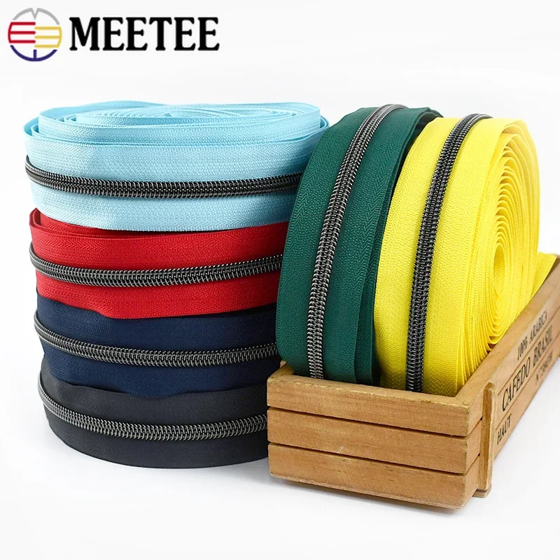 

3-10M 5# Meetee Zipper GunBlack Tooth Nylon Zippers Tapes Clothes Tailors Coil Zip Sewing Closures Cabbage Zips Roll Repair Kits