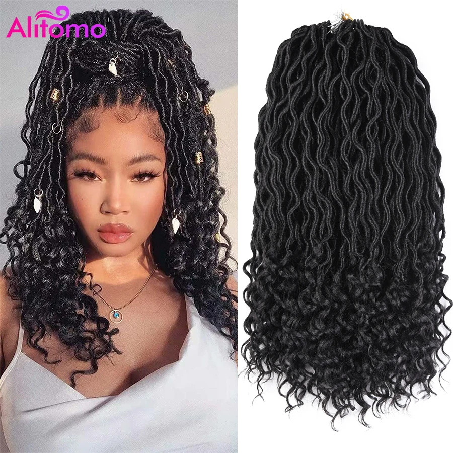 

Alitomo 20Inch New Faux Locs With Curly End Soft Locs Crochet Hair Synthetic Long Ombre Natural Crochet Braids for Black Women