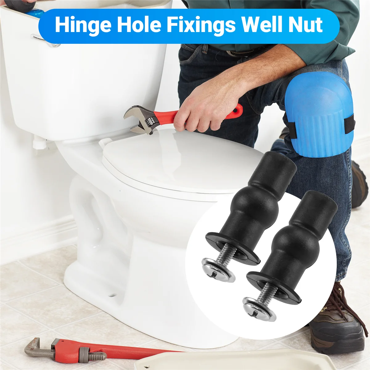 AT14 Toilet Seat TOP FIX Seat Hinge Hole Fixings Well Nut Screw Rubber Back to Wall Pair