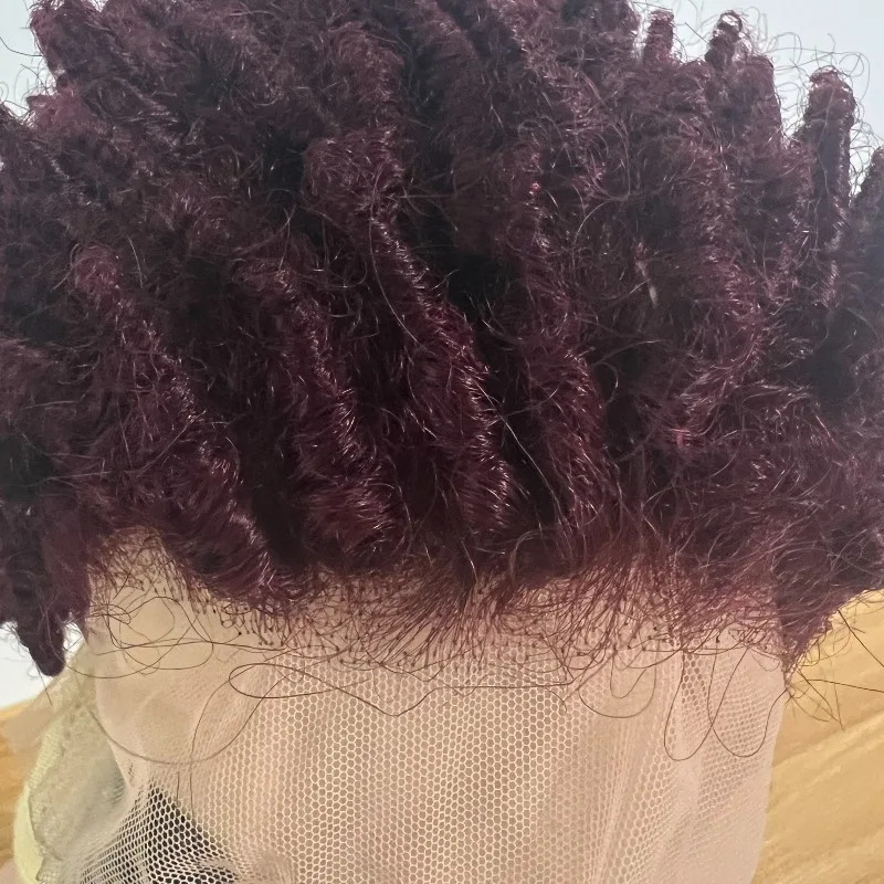 Premium 99J Afro Curly 13x4 Ear To Ear Lace Frontal Human Hair Glueless Wigs for Women 6inches Remy Hair Short Cut Lace Bob Wigs - Image 4