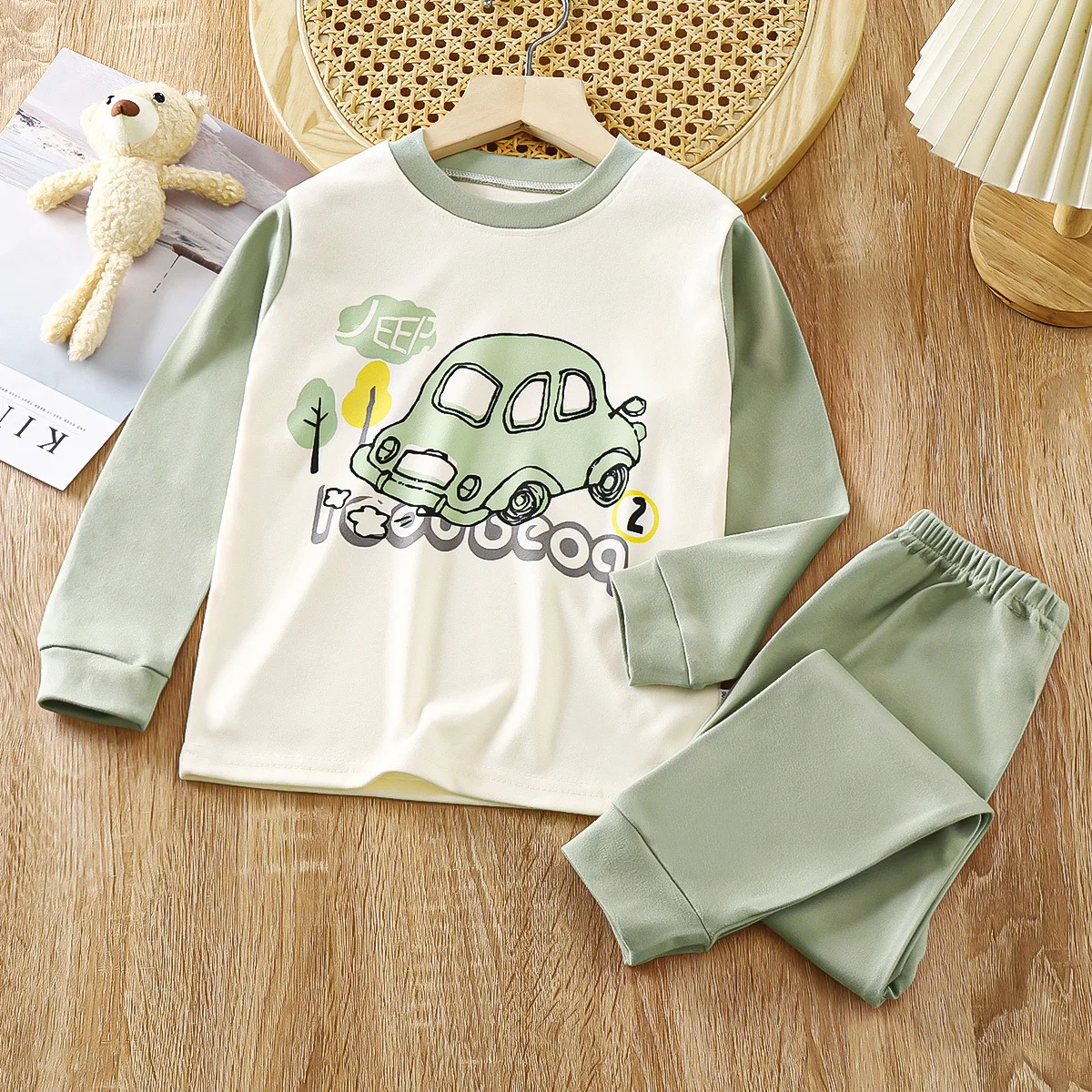 Boys Girls Autumn Warm Pajamas Sets Baby Cute Cartoon Print Long Sleeve T-Shirt Tops + Pants Pyjamas Kids Casual Sleepwear