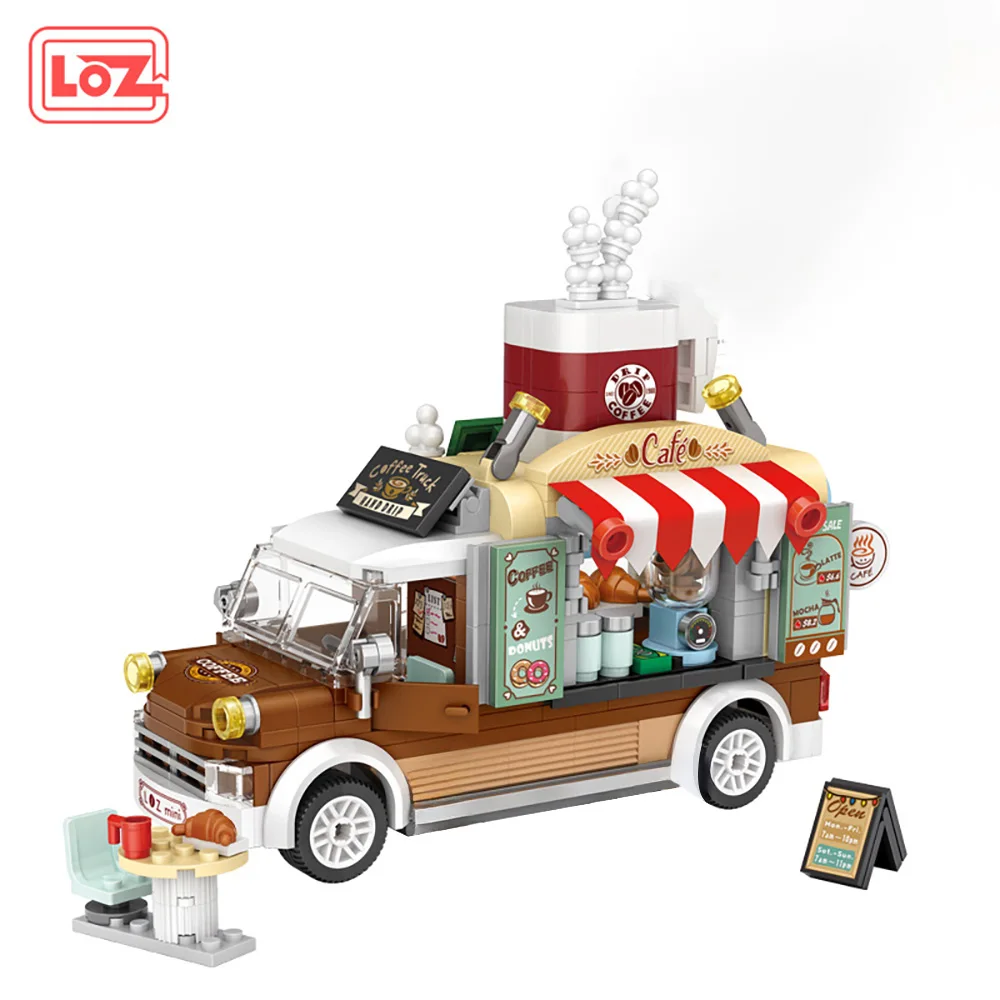 491pcs Street Stalls Pizza Trucks Coffee Food Shops Collection ABS Materials Birthday Gifts for Kid and Adults with Box