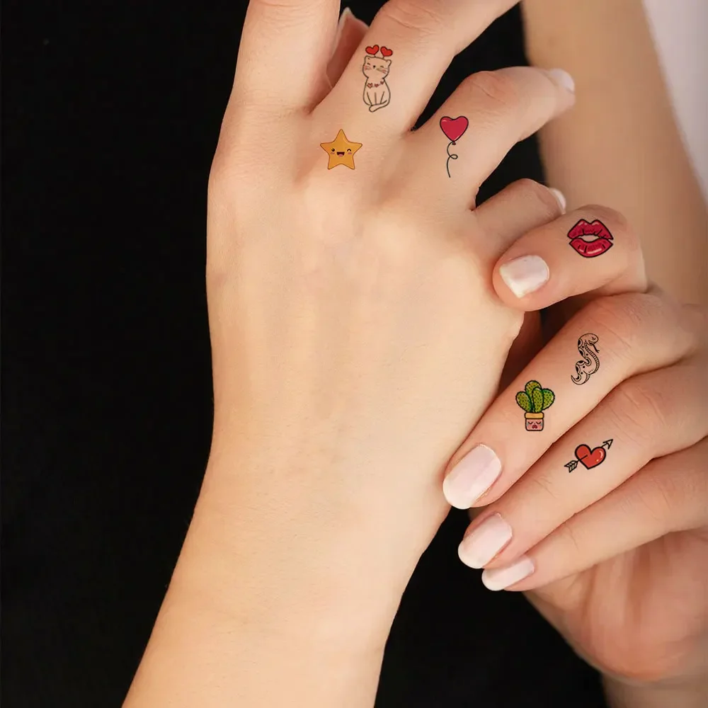 30 folhas de tatuagens temporárias de desenho animado fofo para mãos, adesivos de tatuagem à prova d'água, arco-íris, frutas, lua, tatuagem de dedo falso