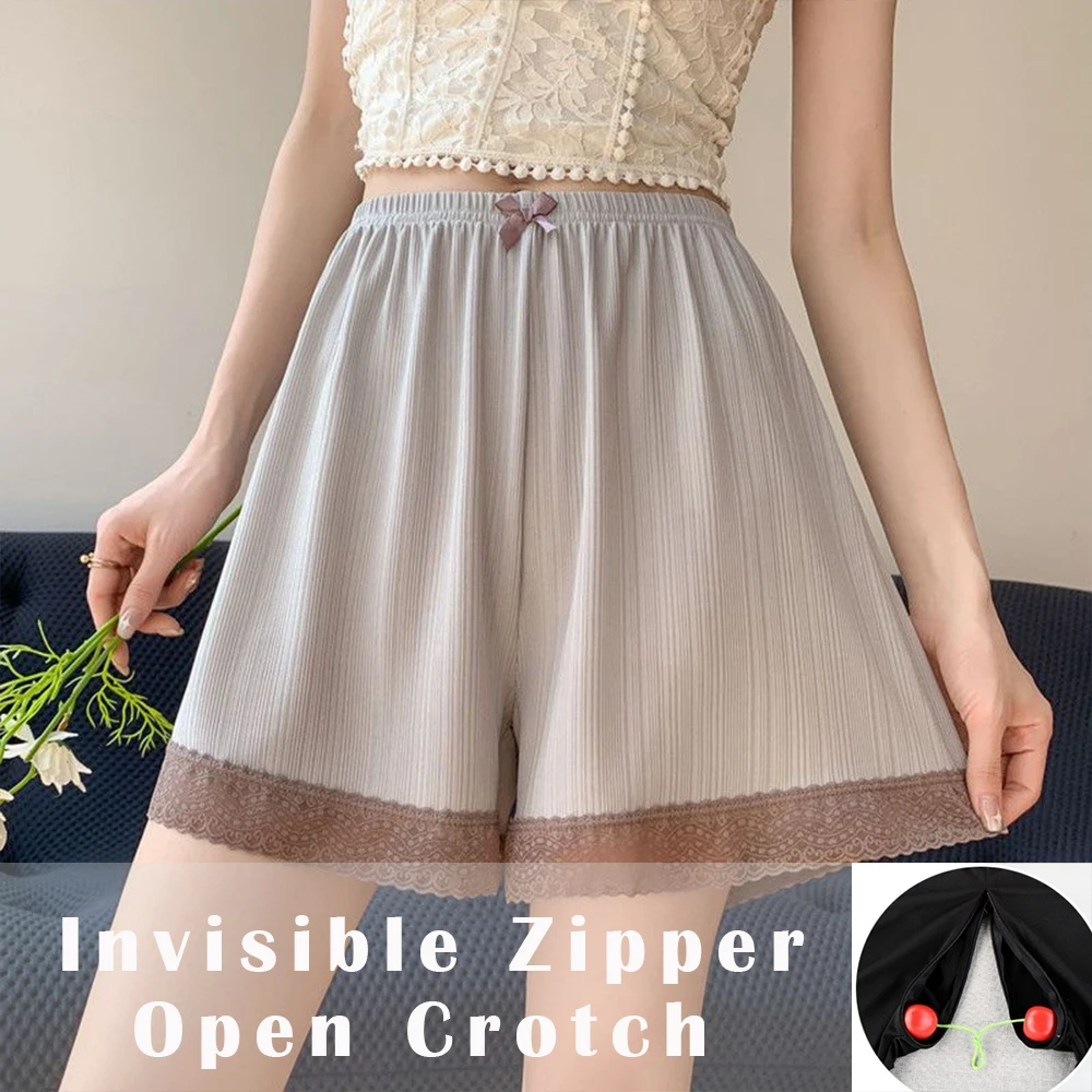 Summer Zipper Crotch Sexy Ice Silk Underwears Shorts Plus Size Safty Short Pants Bottoms