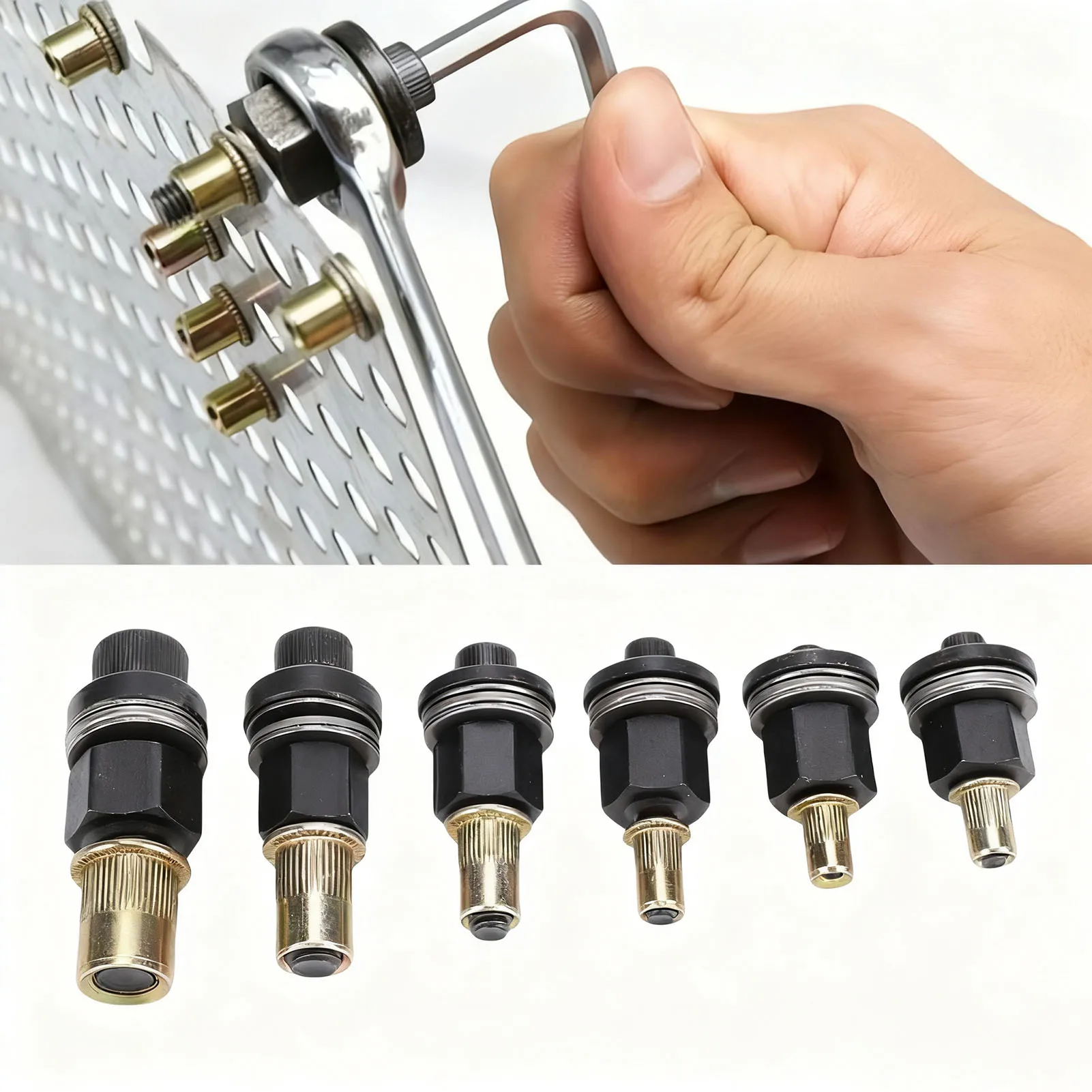 6Pcs Hand Rivet Nut Tool 10#-24~3/8-16 Carbon Steel Rivet Nuts Manual Rivnuting Tool Mandrels Set Rivet Tool Accessories