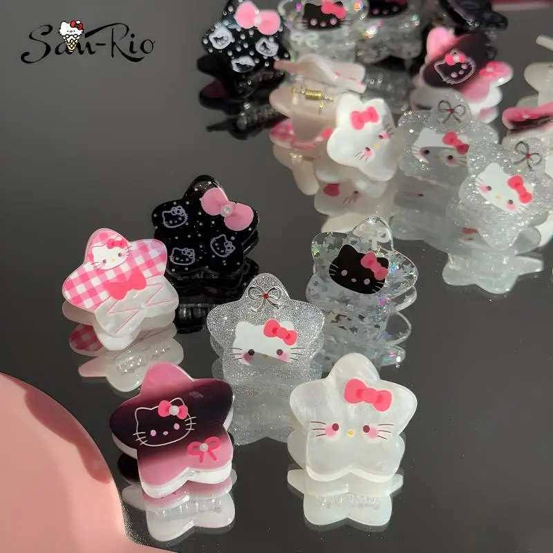 Hello Kitty Star Shaped Mini Hair Clips 6 Count Pack Woman Clip Hair Accessories Hair Clip Styling Kawaii Headwear Supplies