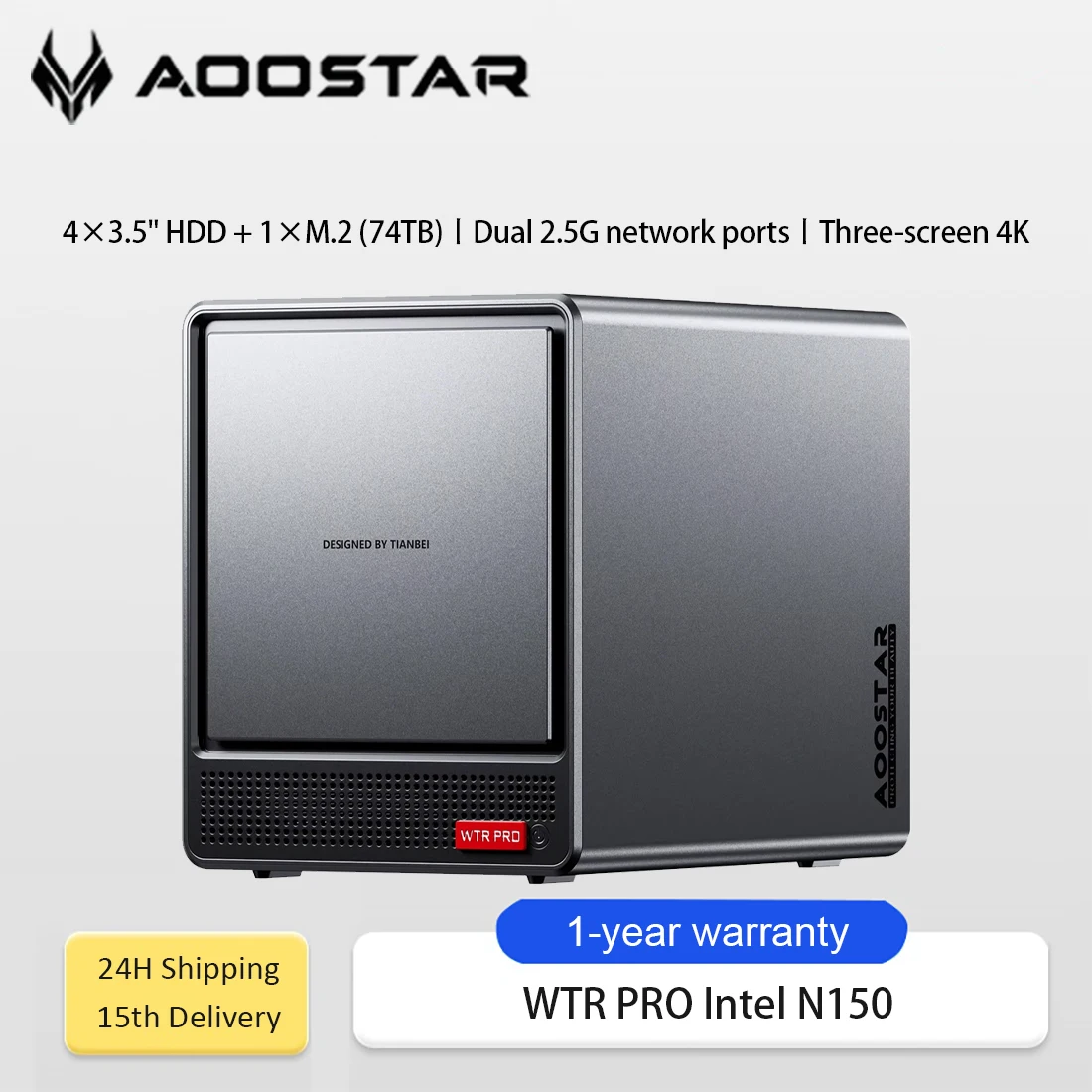 

AOOSTAR WTR Pro N150 Mini PC и NAS 4-Bay Storage 32G DDR4 1T SSD Dual 2.5G LAN Поддержка Windows Linux Домашний офис Частное облако
