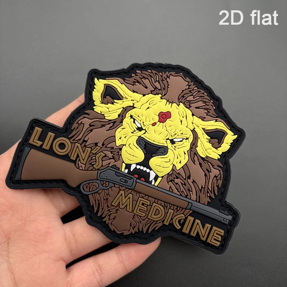 Lion head design, unique shape, 2D flat PVC Velcro patch, 1 piece, with built-in glow-in-the-dark effect, comes with a free rough side, fully encased with black edges, reinforced adhesive, can be repeatedly attached and removed, wild tactical style, suitable for clothing accessories