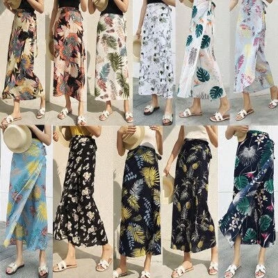 

Женская юбка из полиэстера с цветочным принтом, летняя коллекция, пляжная одежда, стандартный крой