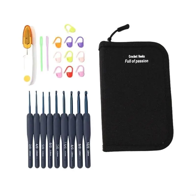 22pcs/set Crochet Hooks with Case for Arthritic Knitting Hat Bag Socks X3UC
