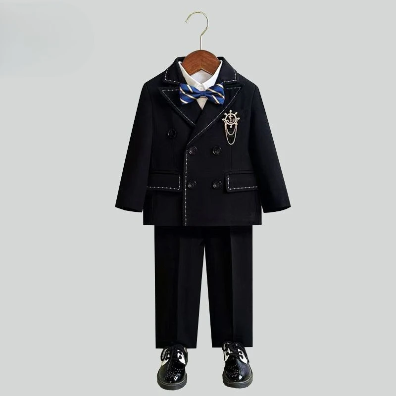 Boys Formal Suit Set British Style Blazer Vest Pants for Wedding Party Piano Performance Page Boy Outfit
