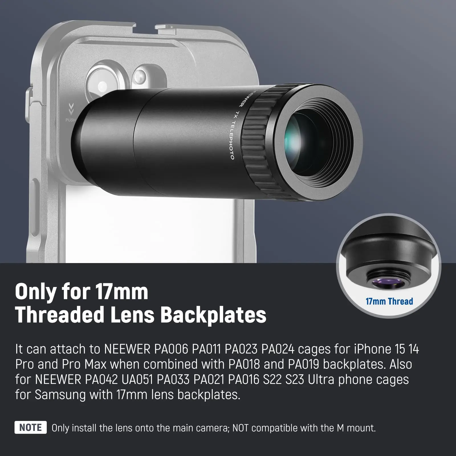 NEEWER HD Telephoto Lens for 17mm Thread Backplate Compatible with SmallRig NEEWER iPhone Samsung Cage with 17mm Lens Adapter