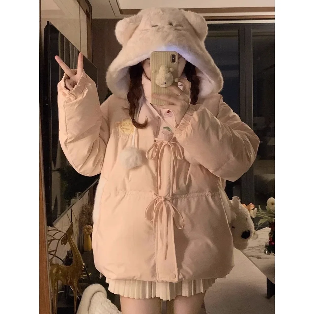 

Hello Kitty Sweet Soft Sle Women's Winter Thiened Warm Hooded Down Cotton Jaet Button Coat Pink Color Small Size Commuter Faion