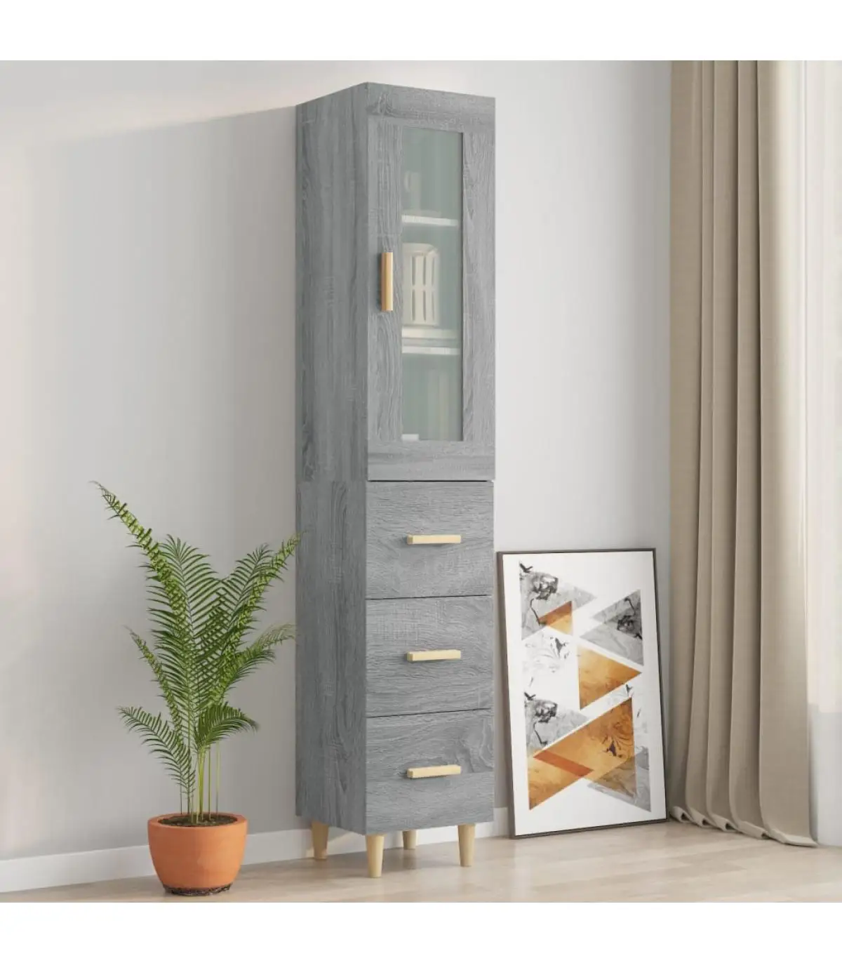 Sideboards high sideboard Sonoma gray plywood 34,5x34x180 cm