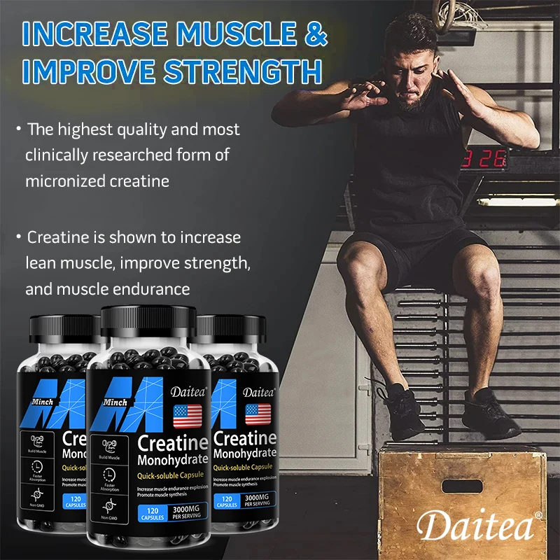 Creatine Monohydrate 3,000 Mg - Improves Energy and Endurance, Increases Muscle Mass, and Athletic Performance, 120 Capsules