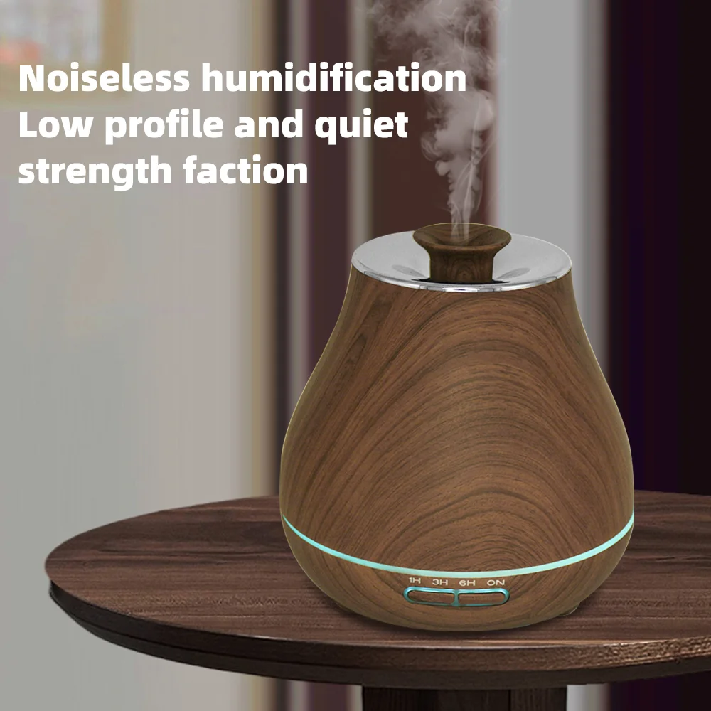 Cool Mist Humidifier Dark Wood Kettle Shape Diffuser with Auto Shutoff, 7-Color Night Light, 3 Timer, Quiet & Energy Efficient