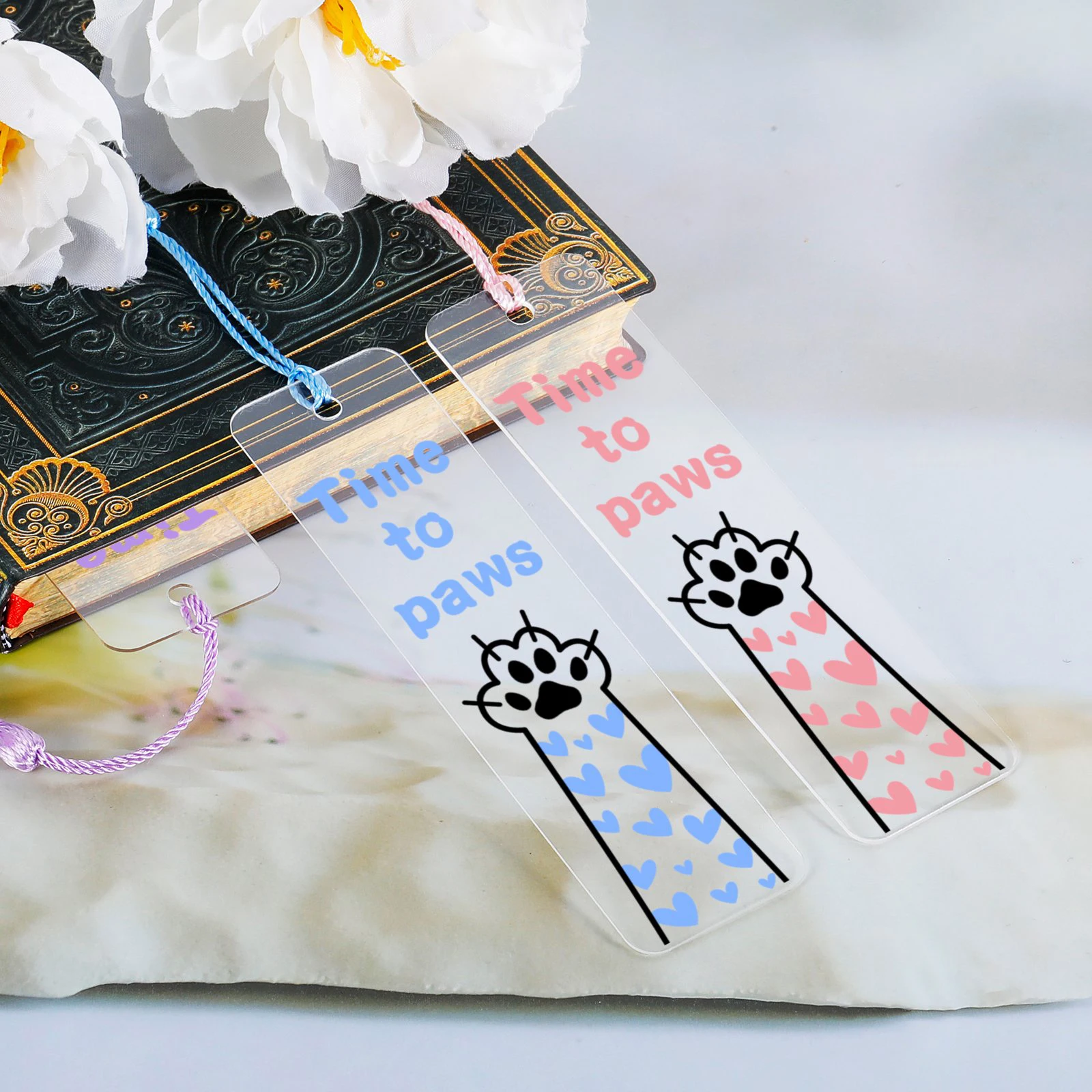 

Personalized Custom Cat Paw Bookmark Gifts for Friend Bestie Parents Gift Anniversary Time To Paws Colorful Bookmark with Tassel