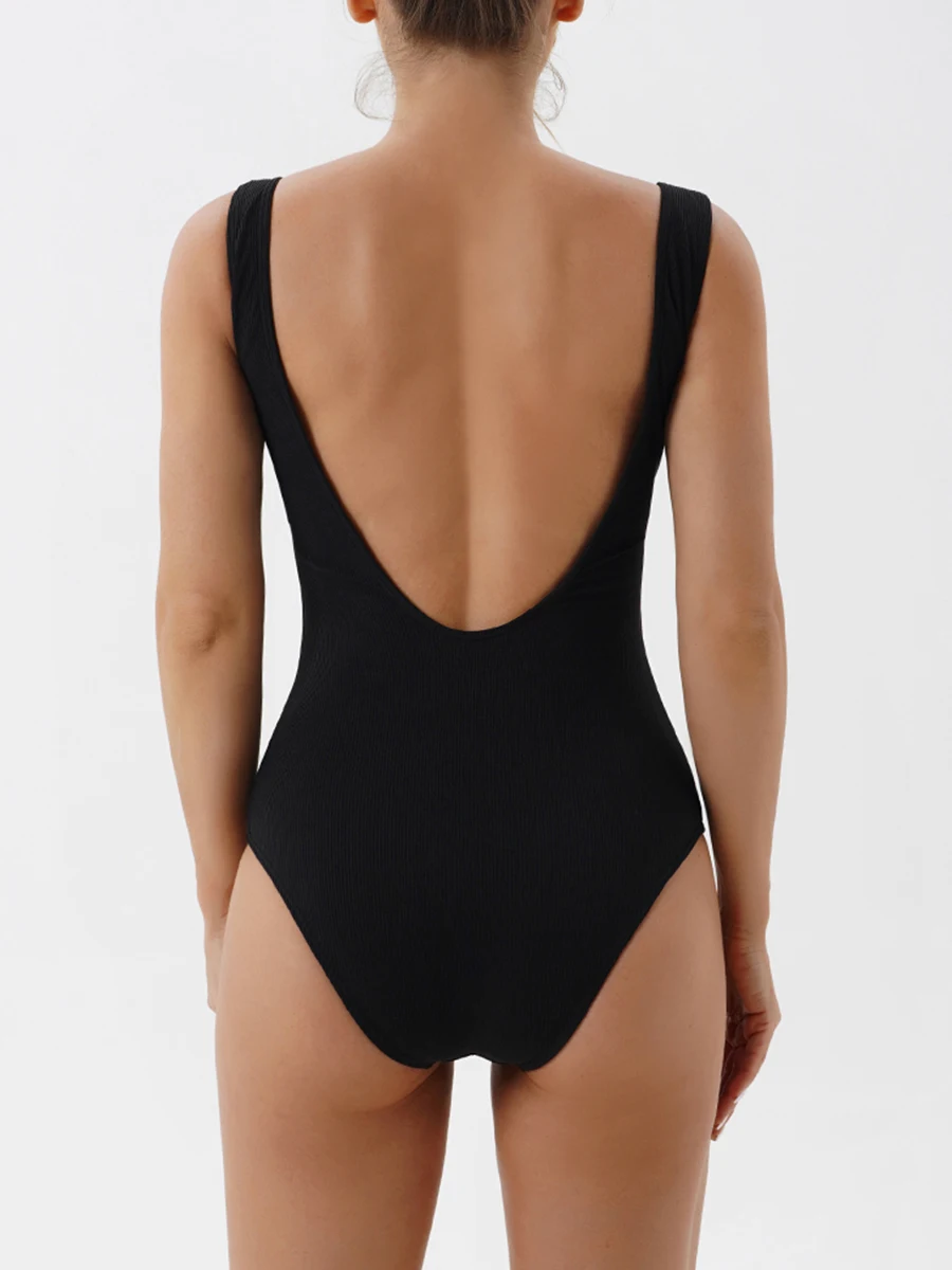 2025 Costume da bagno con cerniera solida Donna Costume intero sexy Costumi da bagno solidi Donna Backless Beachwear Bagnanti Costume da bagno Costume da bagno