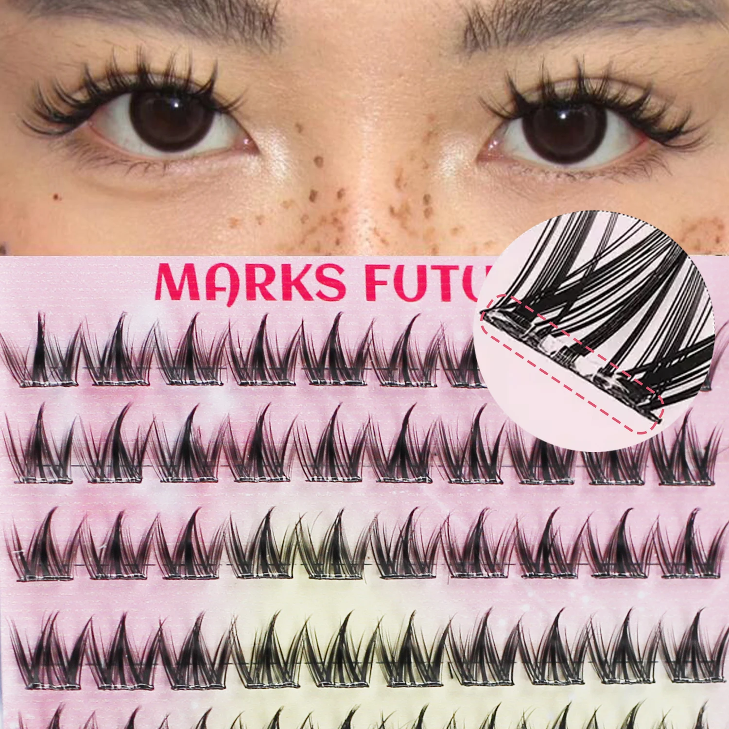 100 قطعة، رموش صناعية ذاتية اللصق على شكل كلاب، رقيق وطبيعي، مع تأثير واقعي على شكل حرف C للاستخدام المنزلي، مناسبة للمبتدئين.