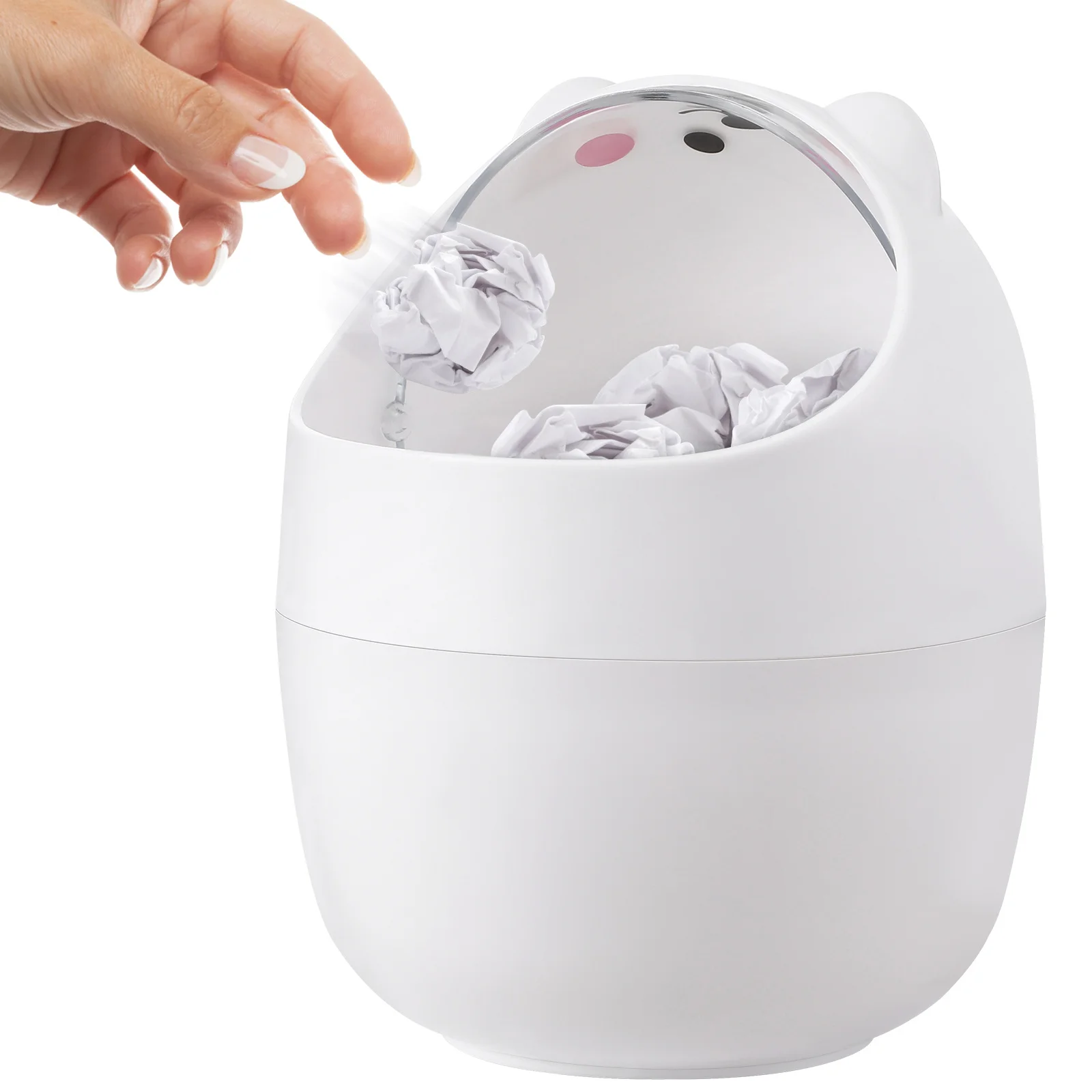

Small Desktop Trash Can Premium Plastic Material Swing Lid Storage Bin for Room Bedroom Tabletop Garbage Bucket Organizer