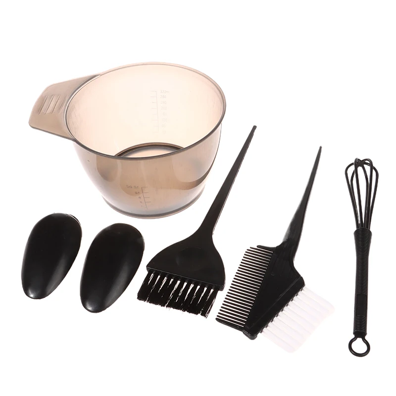 5Pcs Hair Dye Brush Bowl Set With Ear Caps Mixing Rod Hair Tint Dying Coloring Applicator Brush Hairdressing Style Accessories