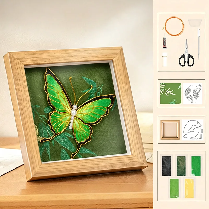 DIY Cloisonné Emaille-Malset mit Holzrahmen, Emaille-Bastelset, Handgemachtes Kunstmaterialpaket, Kreatives Geschenk für die Schreibtischdekoration