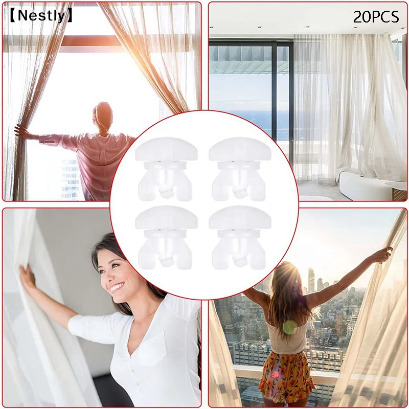 Set Of 20Pcs White Plastic Curtain Track Stoppers Easy Installation Drapery Rails Sliding Gliders Curtain Fasteners〔Nest〕