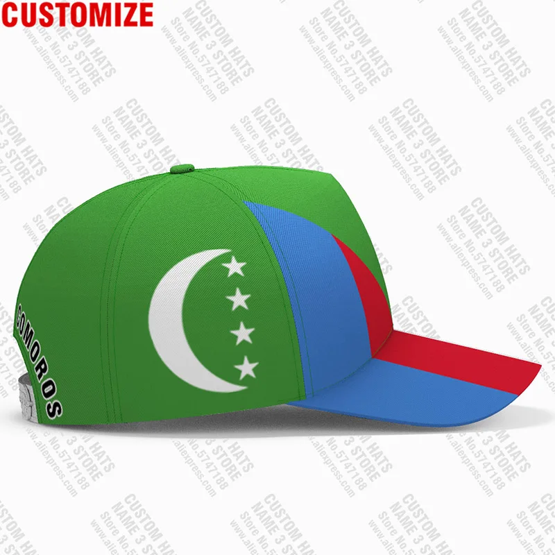 Comoros Baseball Caps Custom Name Team Logo Hats Com Country Travel French Nation Union Des Comores Flag Print Photo Headgear