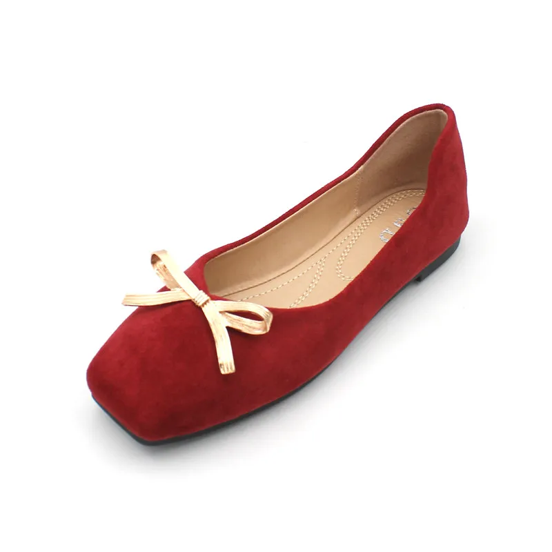 Women Flats with Bow Spring Wine Red Flat Shoes for Women Large Size 43 44 45 46 Black Ballet Flats for Women Zapatillas Mujer